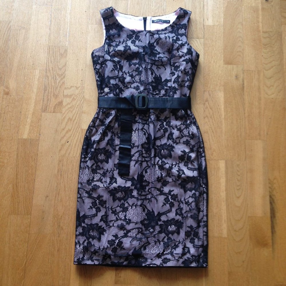 Mohito Sleeveless Midi Sheath Dress Floral Black Mesh Lace
